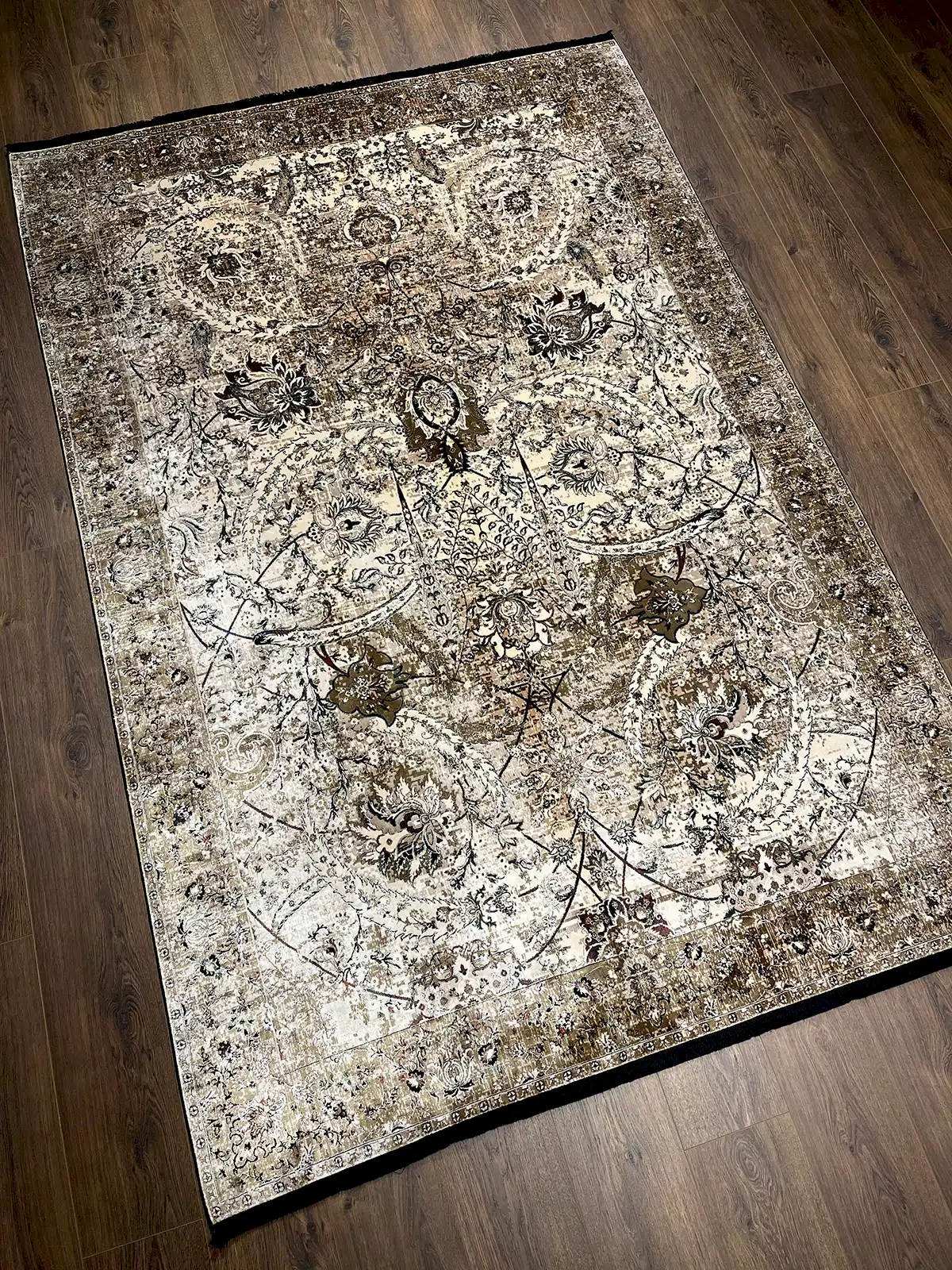 Pietra Serisi Etnik Desen Bej Bambu Özel Tezgah Halısı