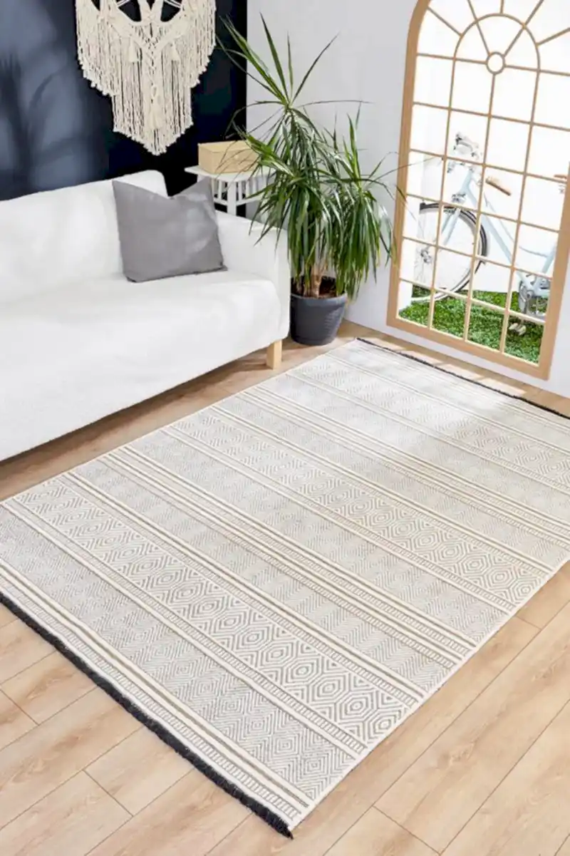 Apex Gloria 4001 Jüt Dokuma Ekru Makine Dokuması Kilim