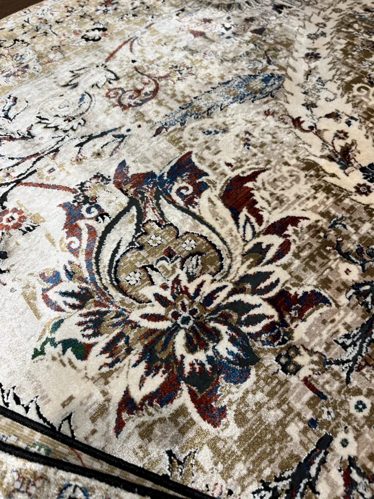 Pietra Serisi Etnik Desen Bej Bambu Özel Tezgah Halısı