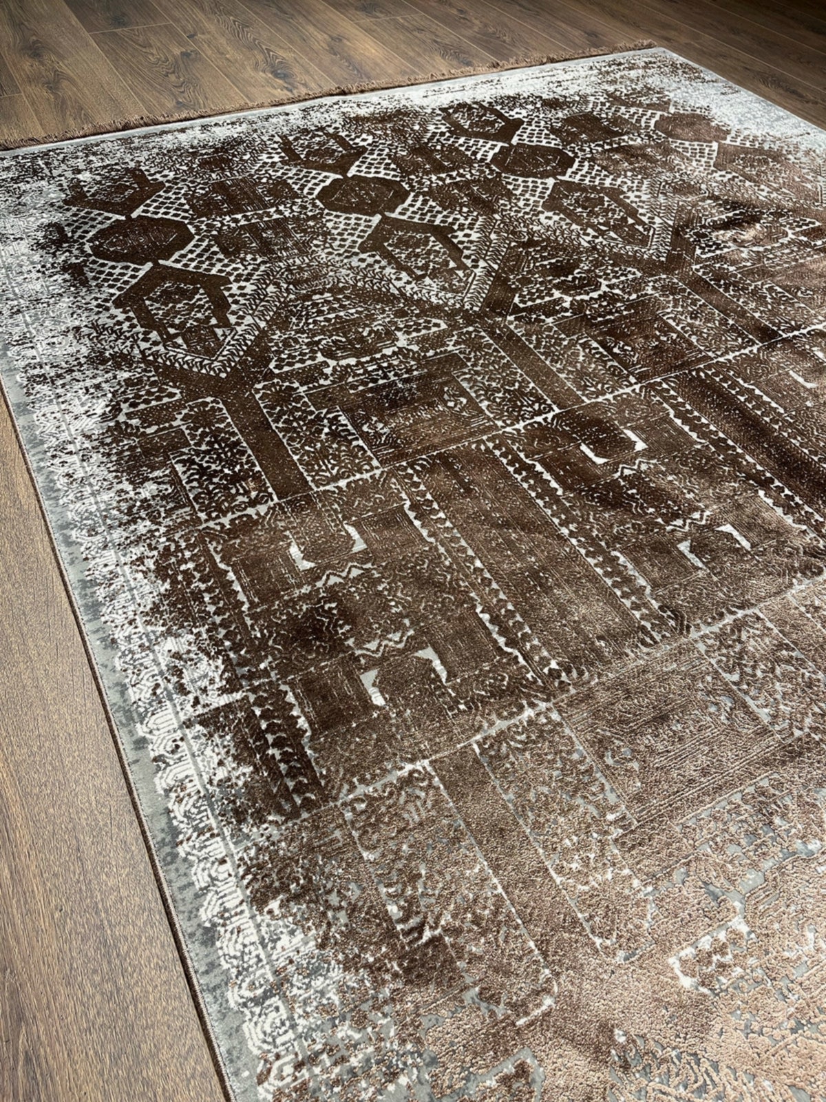 Eskitme Desen Kahve Bambu Özel Tezgah Halısı