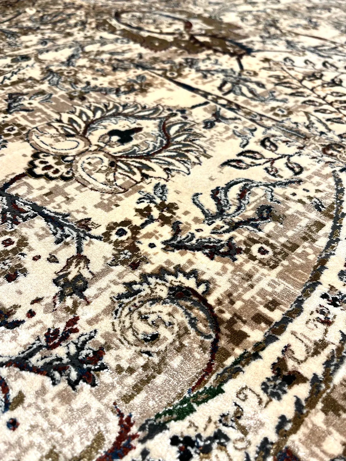 Pietra Serisi Etnik Desen Bej Bambu Özel Tezgah Halısı