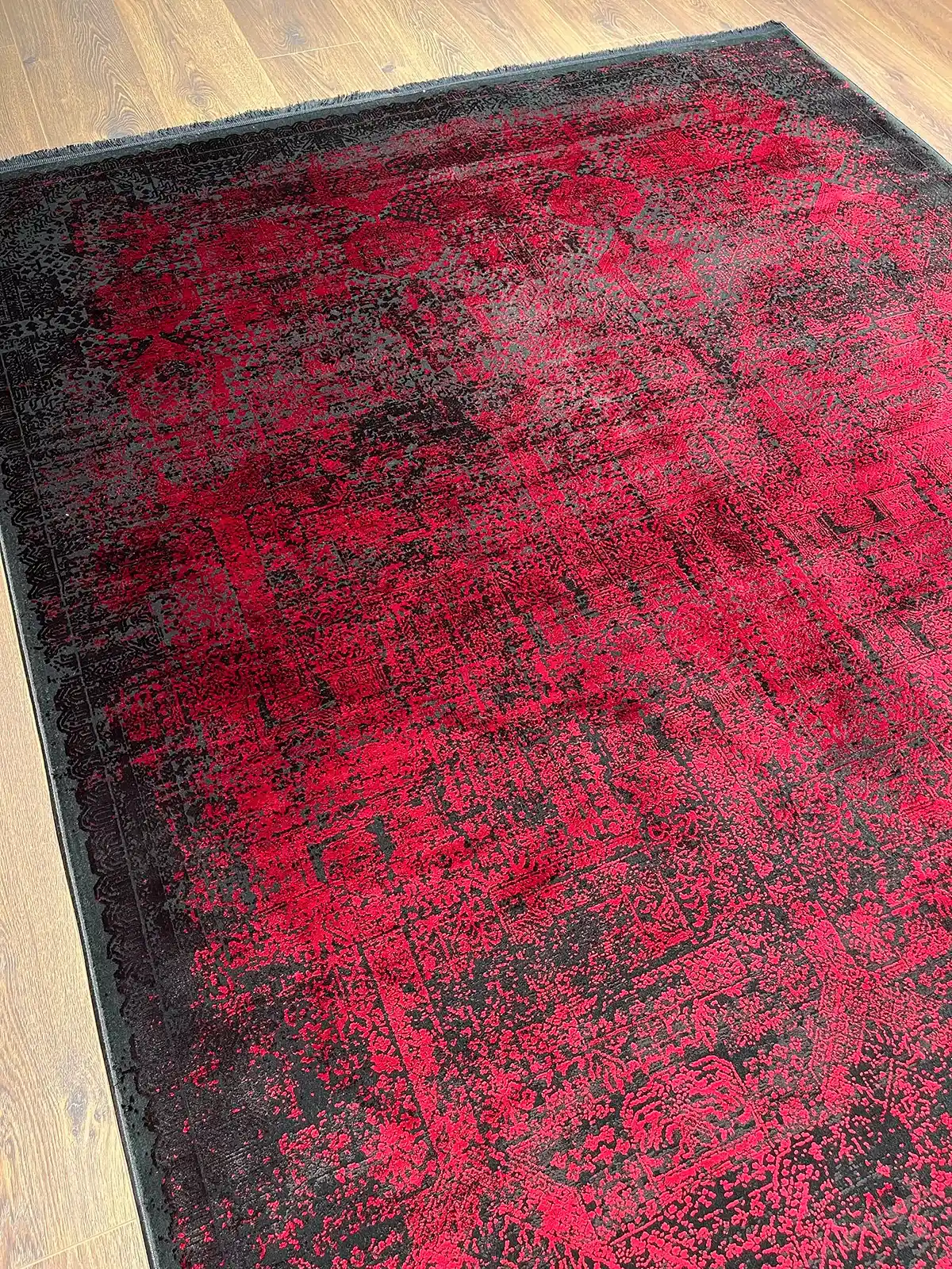 Eskitme Desen Kırmızı Bambu Özel Tezgah Halısı