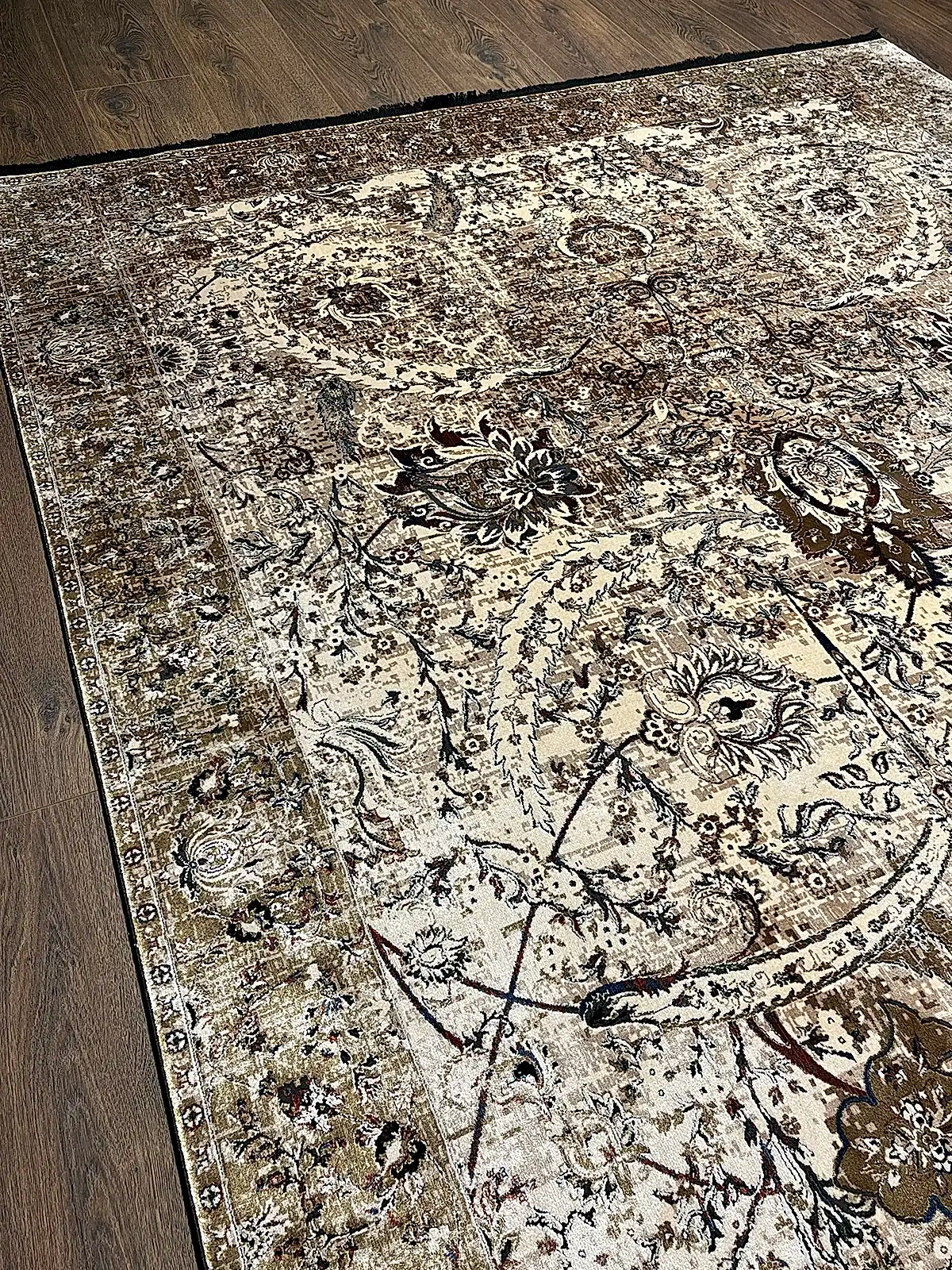 Pietra Serisi Etnik Desen Bej Bambu Özel Tezgah Halısı