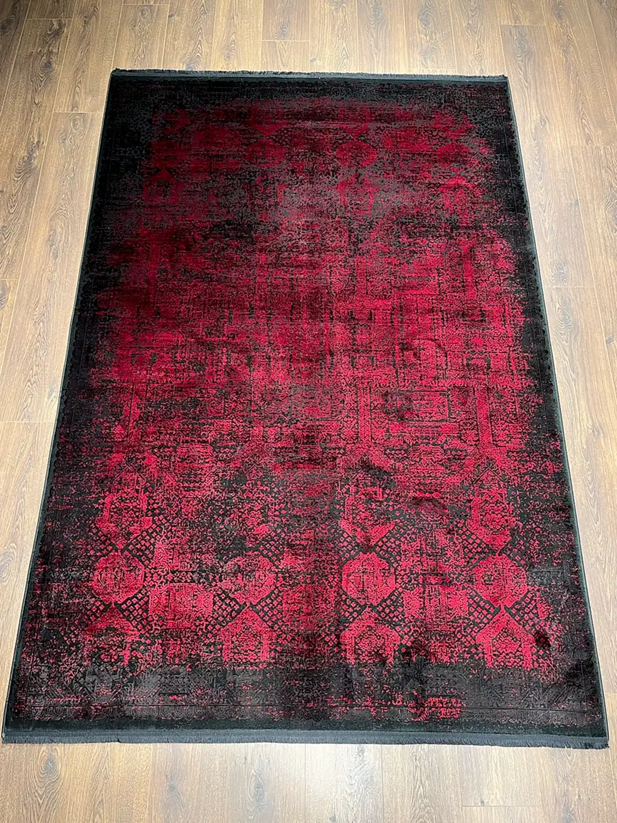 Eskitme Desen Kırmızı Bambu Özel Tezgah Halısı