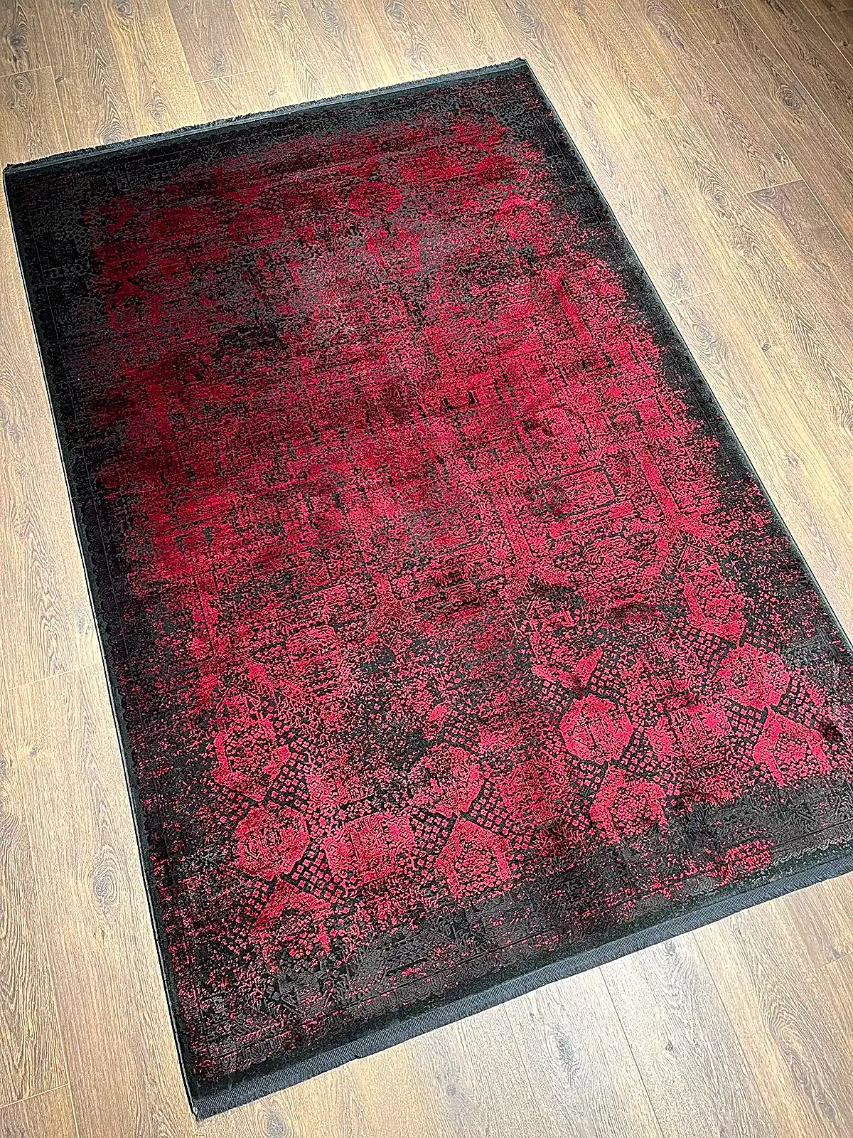 Eskitme Desen Kırmızı Bambu Özel Tezgah Halısı