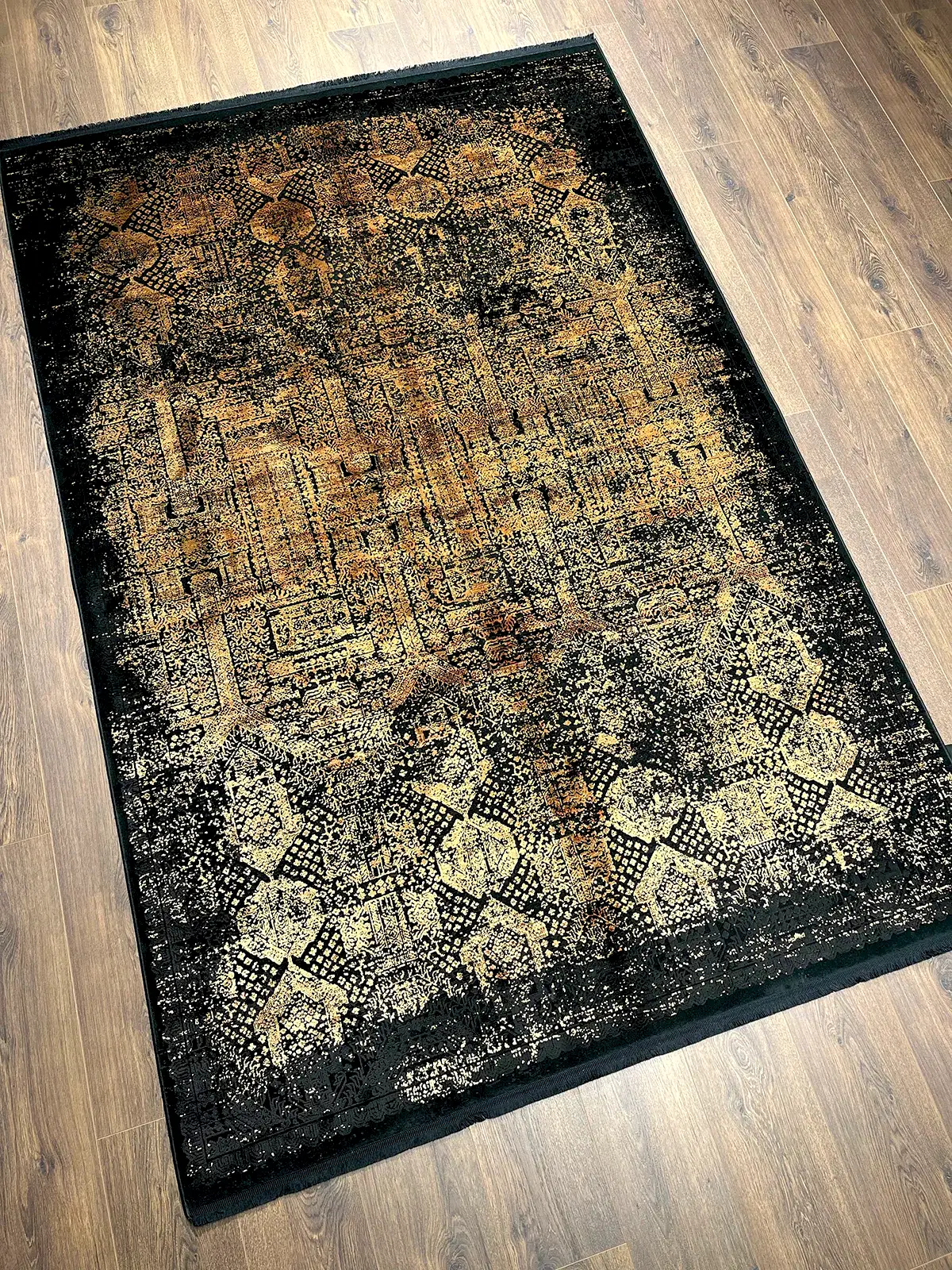 Eskitme Desen Sarı Bambu Özel Tezgah Halısı