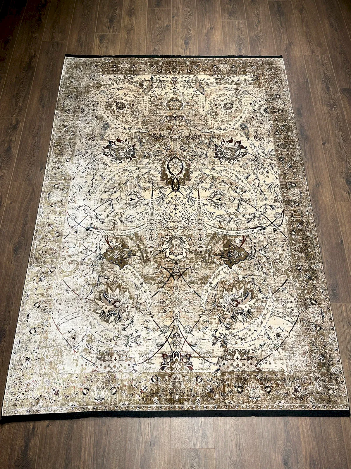 Pietra Serisi Etnik Desen Bej Bambu Özel Tezgah Halısı