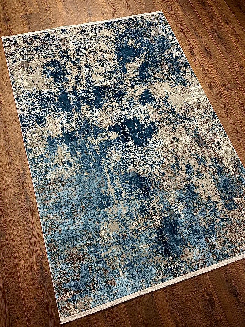 Eskitme Desen Mavi Bambu Özel Tezgah Halısı